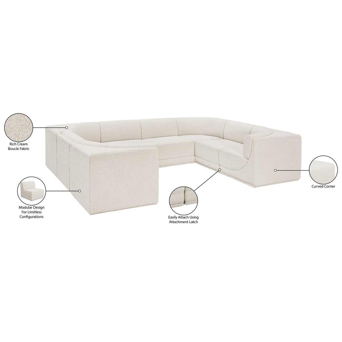 Ollie 128in Cream Boucle Fabric Upholstered 8 Piece Modular Sectional Sofa