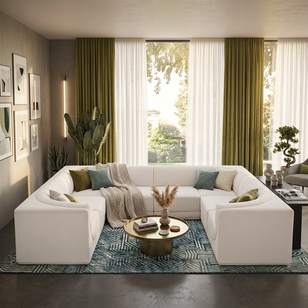 Ollie 128in Cream Boucle Fabric Upholstered 8 Piece Modular Sectional Sofa