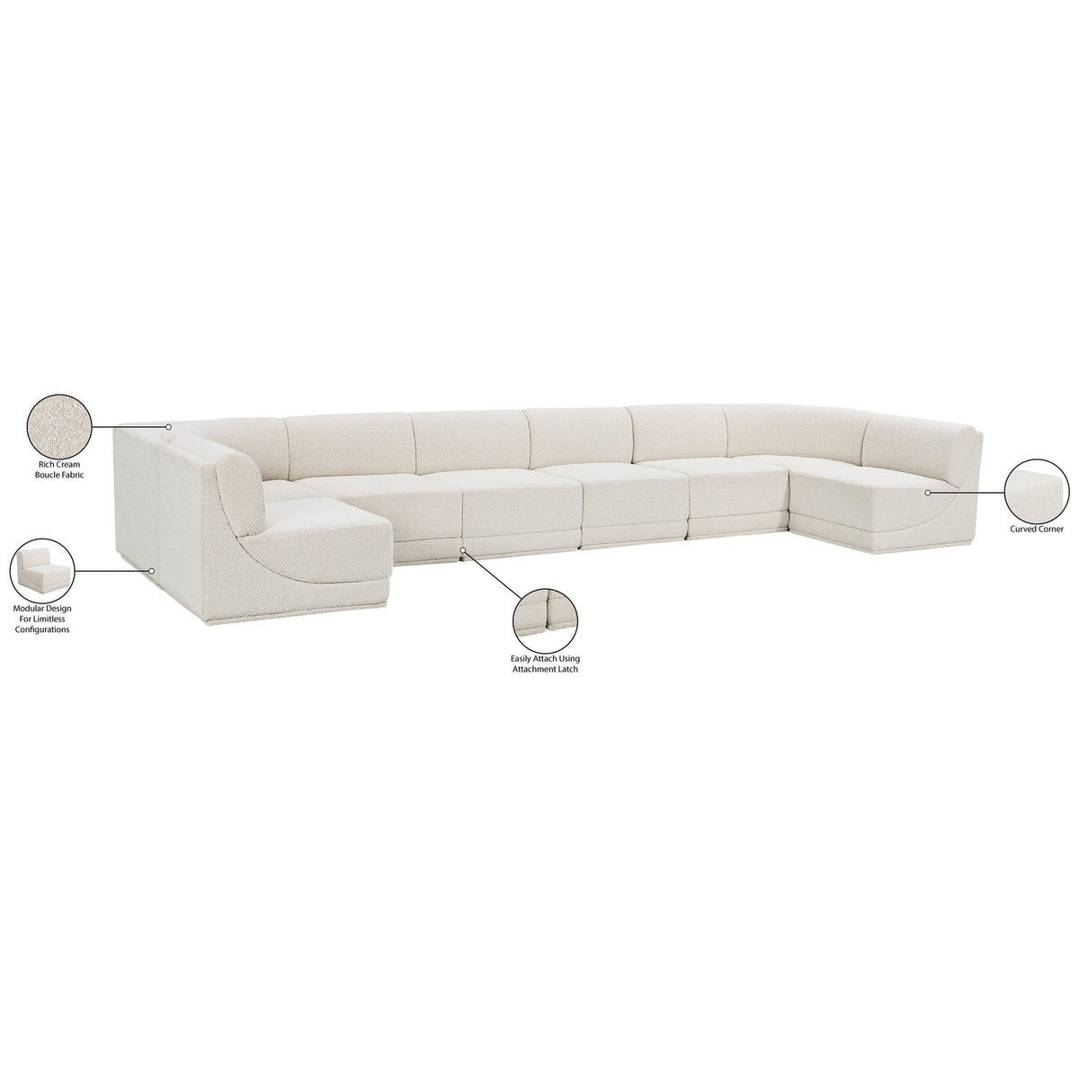 Ollie 188in Cream Boucle Fabric Upholstered 8 Piece Modular Sectional Sofa