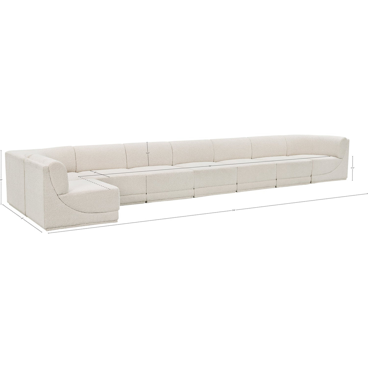 Ollie 218in Cream Boucle Fabric Upholstered 8 Piece Modular Sectional Sofa