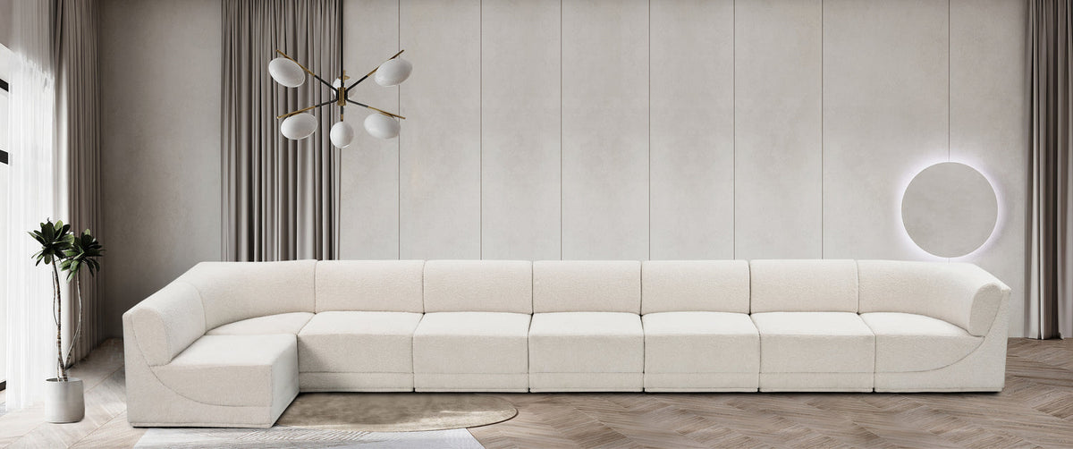 Ollie 218in Cream Boucle Fabric Upholstered 8 Piece Modular Sectional Sofa
