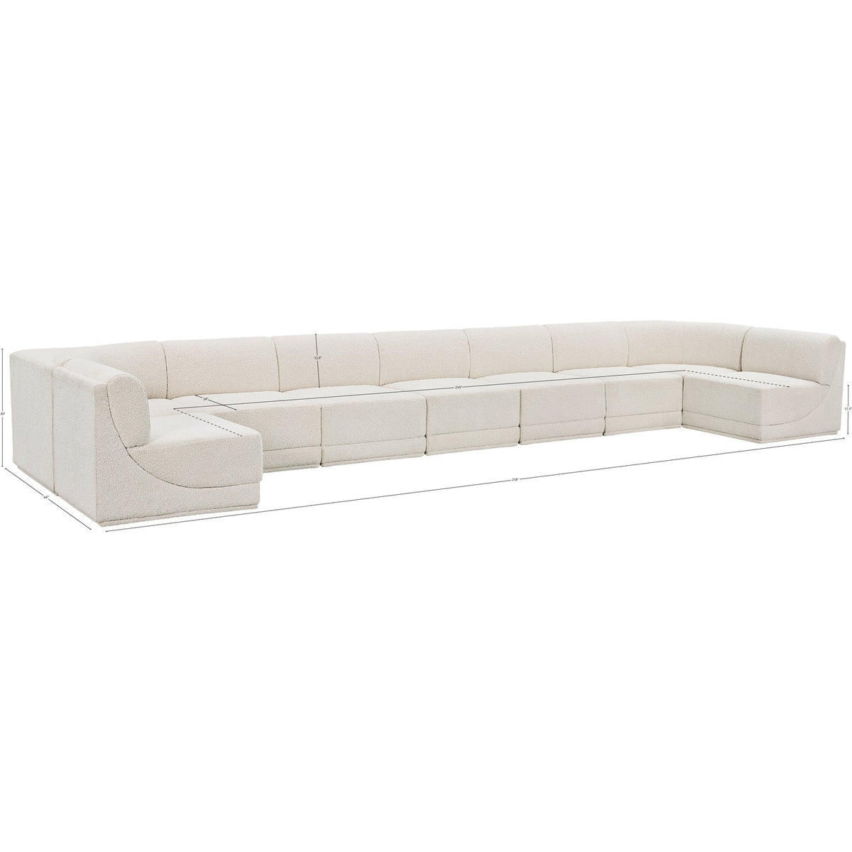 Ollie 218in Cream Boucle Fabric Upholstered 9 Piece Modular Sectional Sofa