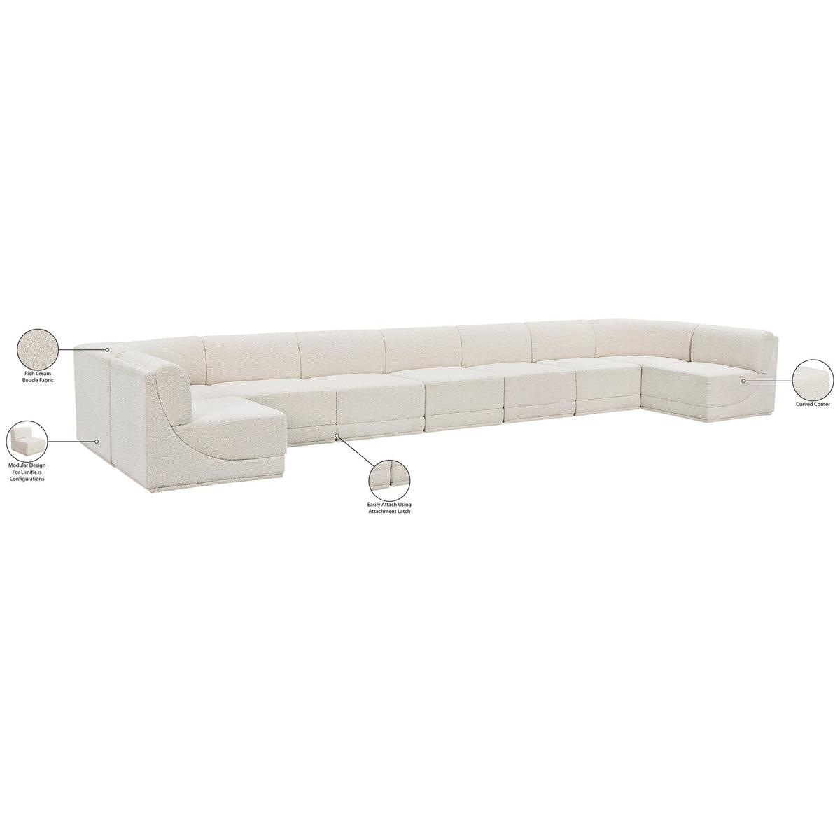 Ollie 218in Cream Boucle Fabric Upholstered 9 Piece Modular Sectional Sofa