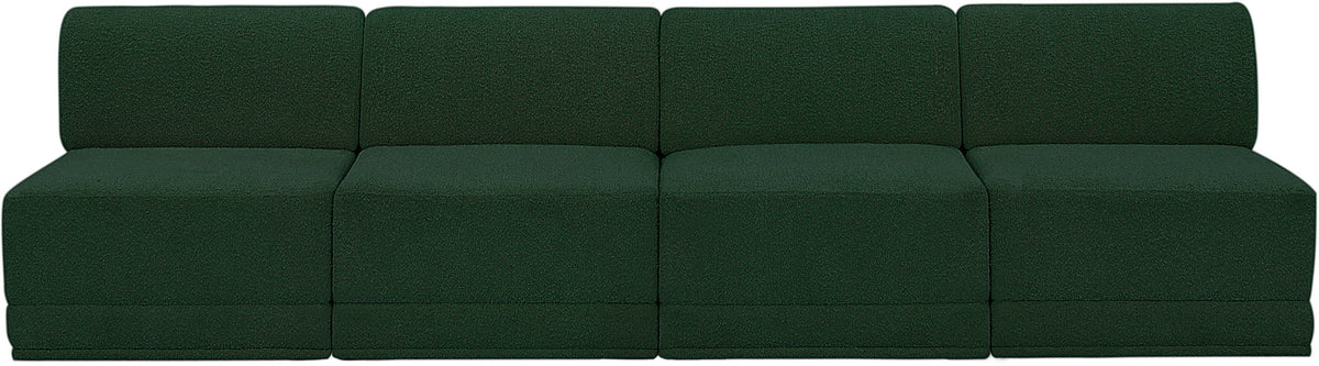 Ollie 120in Green Boucle Fabric Upholstered 4 Piece Armless Modular Sofa