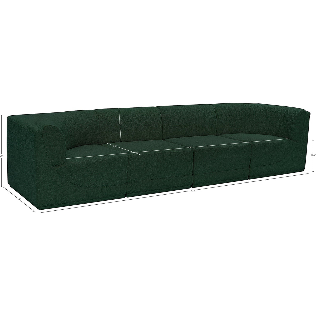 Ollie 128in Green Boucle Fabric Upholstered 4 Piece Modular Sofa