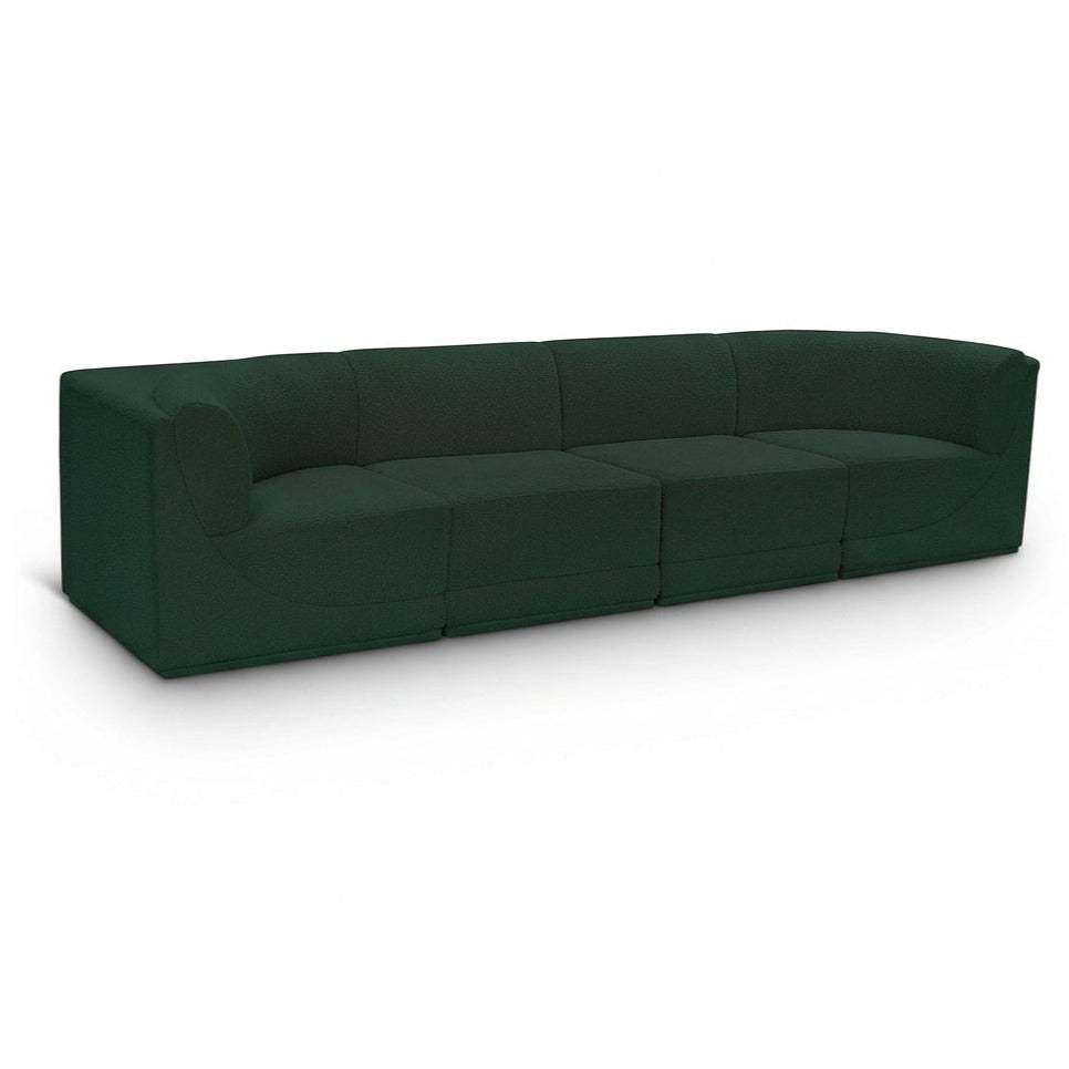 Ollie 128" Green Boucle Fabric Upholstered 4pc. Modular Sofa in green boucle, primary product view