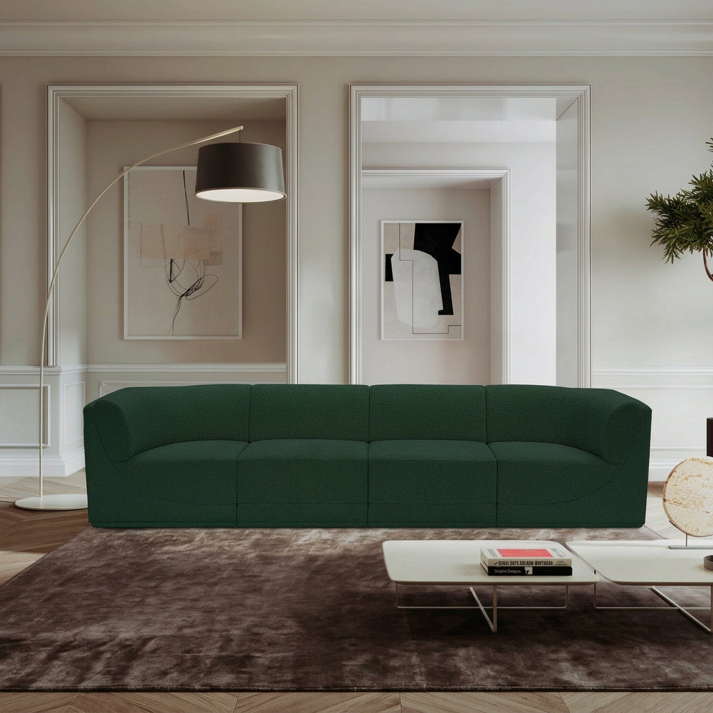 Ollie 128in Green Boucle Fabric Upholstered 4 Piece Modular Sofa