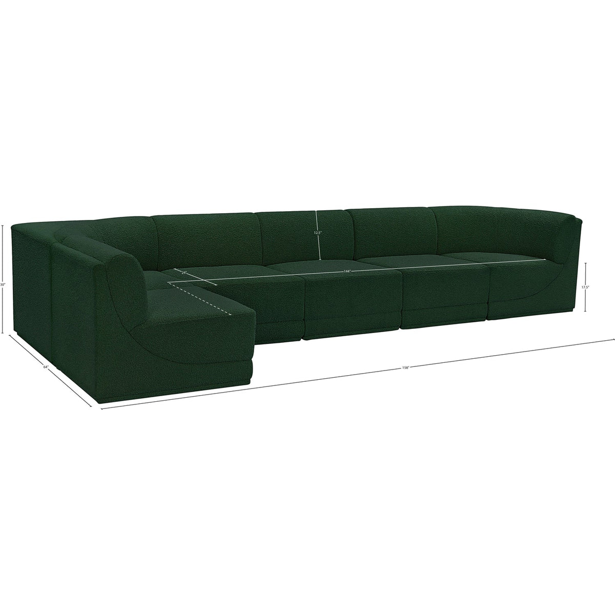 Ollie 158in Green Boucle Fabric Upholstered 6 Piece Modular Sectional Sofa