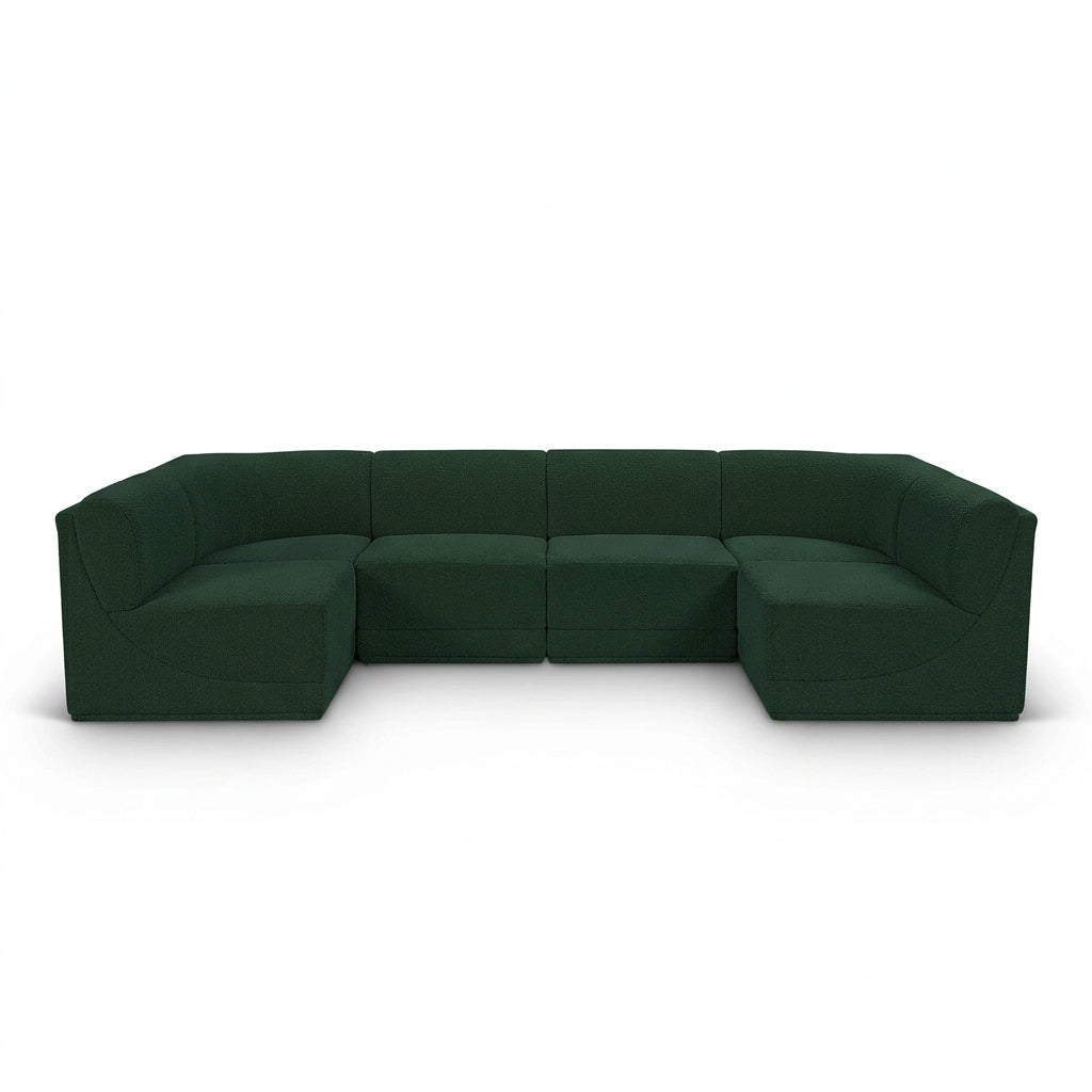 Ollie 128" Green Boucle Fabric Upholstered 6pc. Modular Sectional in green boucle, primary product view