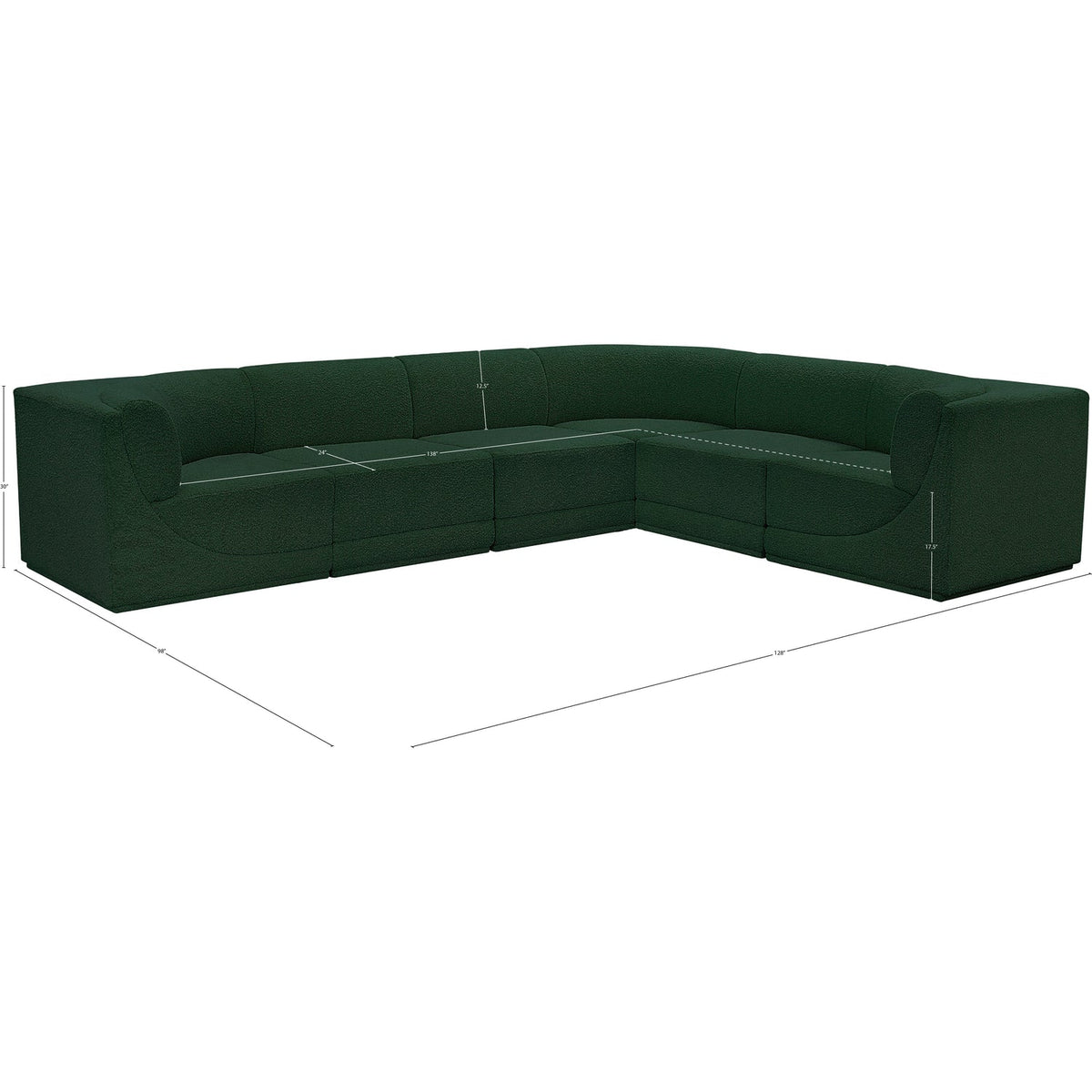 Ollie 128in Green Boucle Fabric Upholstered 6 Piece Modular Sectional Sofa