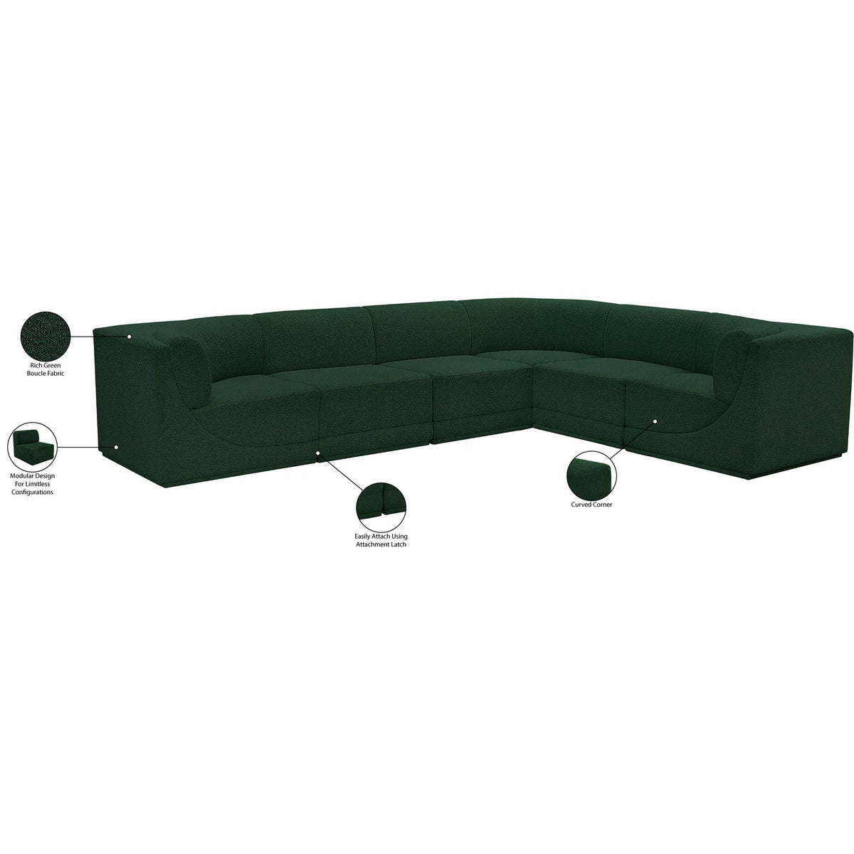 Ollie 128in Green Boucle Fabric Upholstered 6 Piece Modular Sectional Sofa