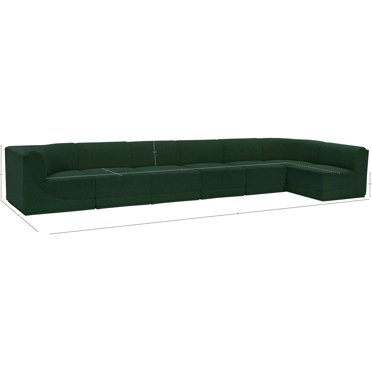 Ollie 188in Green Boucle Fabric Upholstered 7 Piece Modular Sectional Sofa