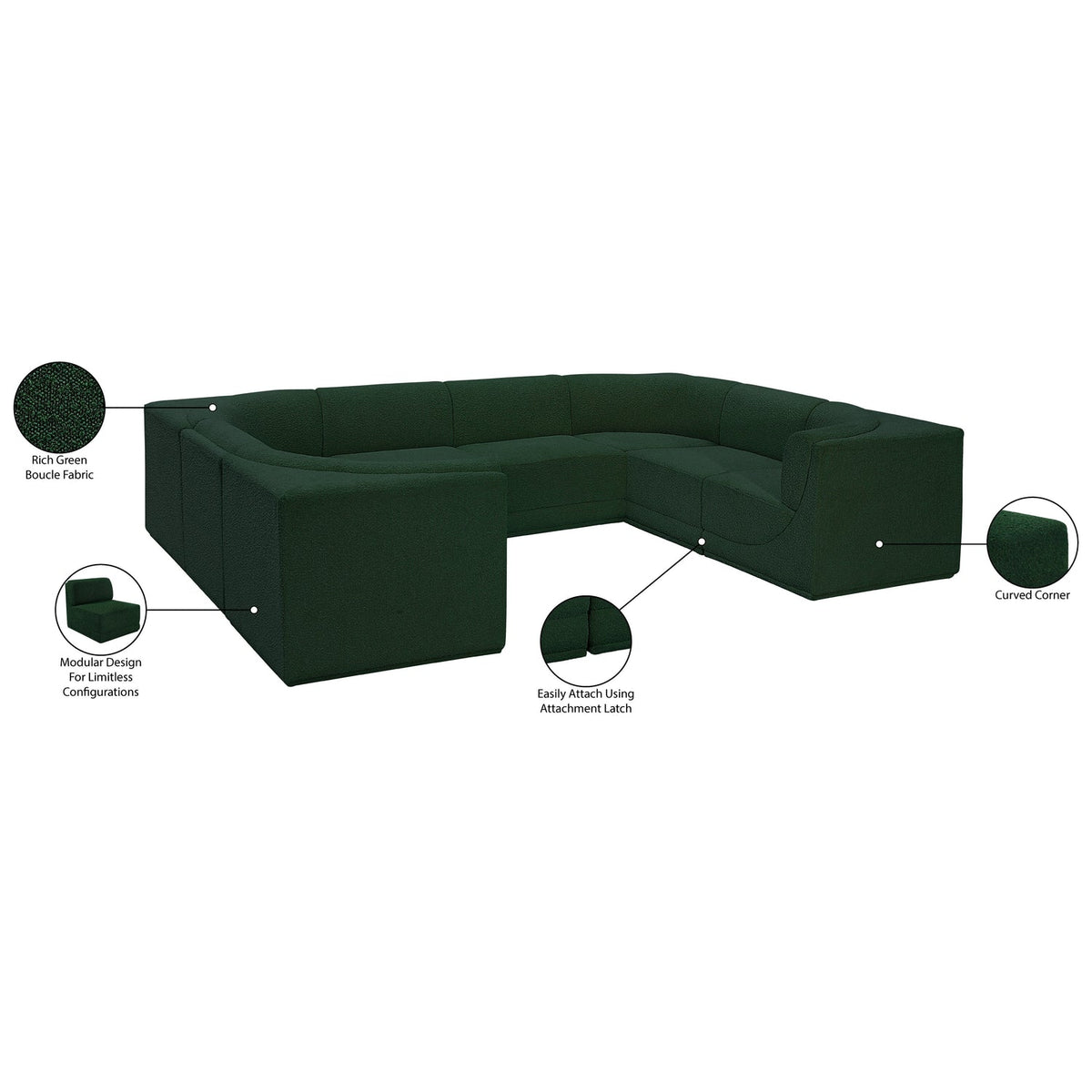 Ollie 128in Green Boucle Fabric Upholstered 8 Piece Modular Sectional Sofa
