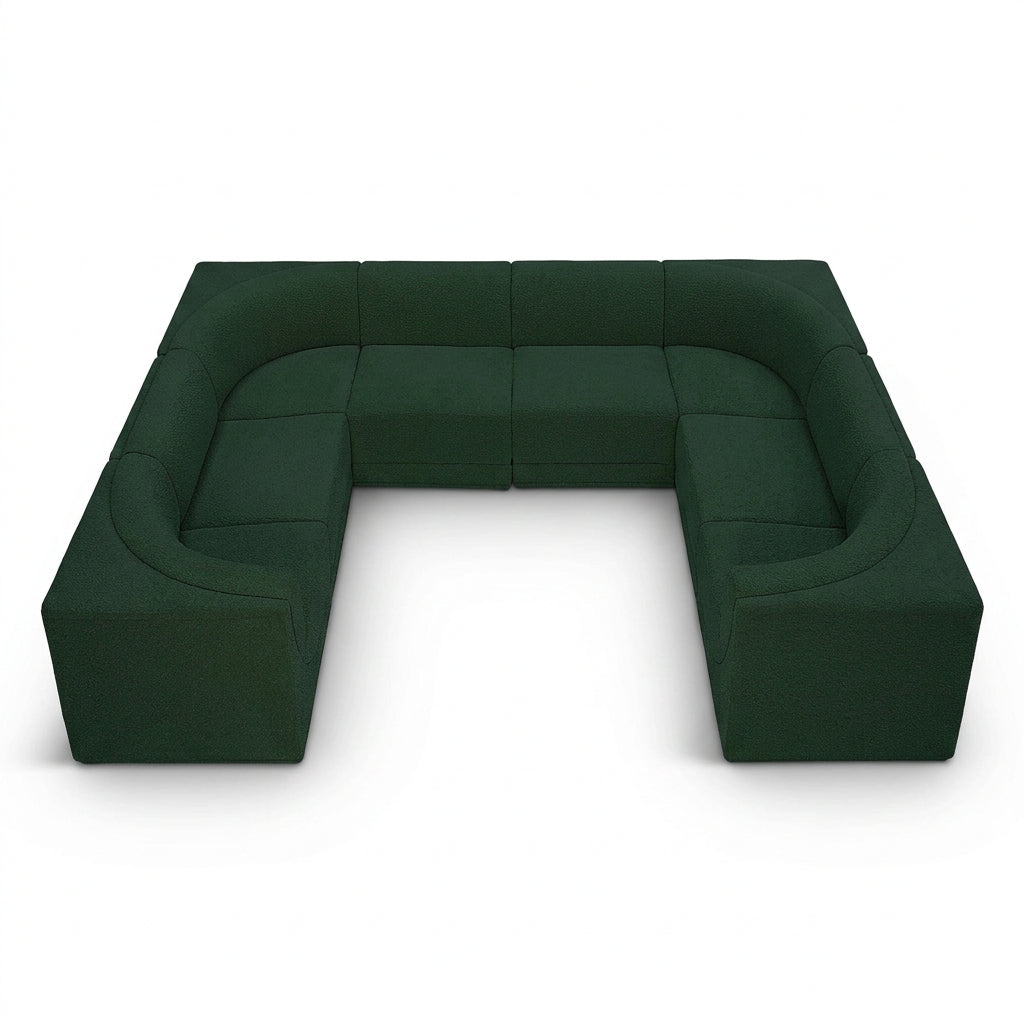 Ollie 128" Green Boucle Fabric Upholstered 8pc. Modular Sectional in green boucle, primary product view