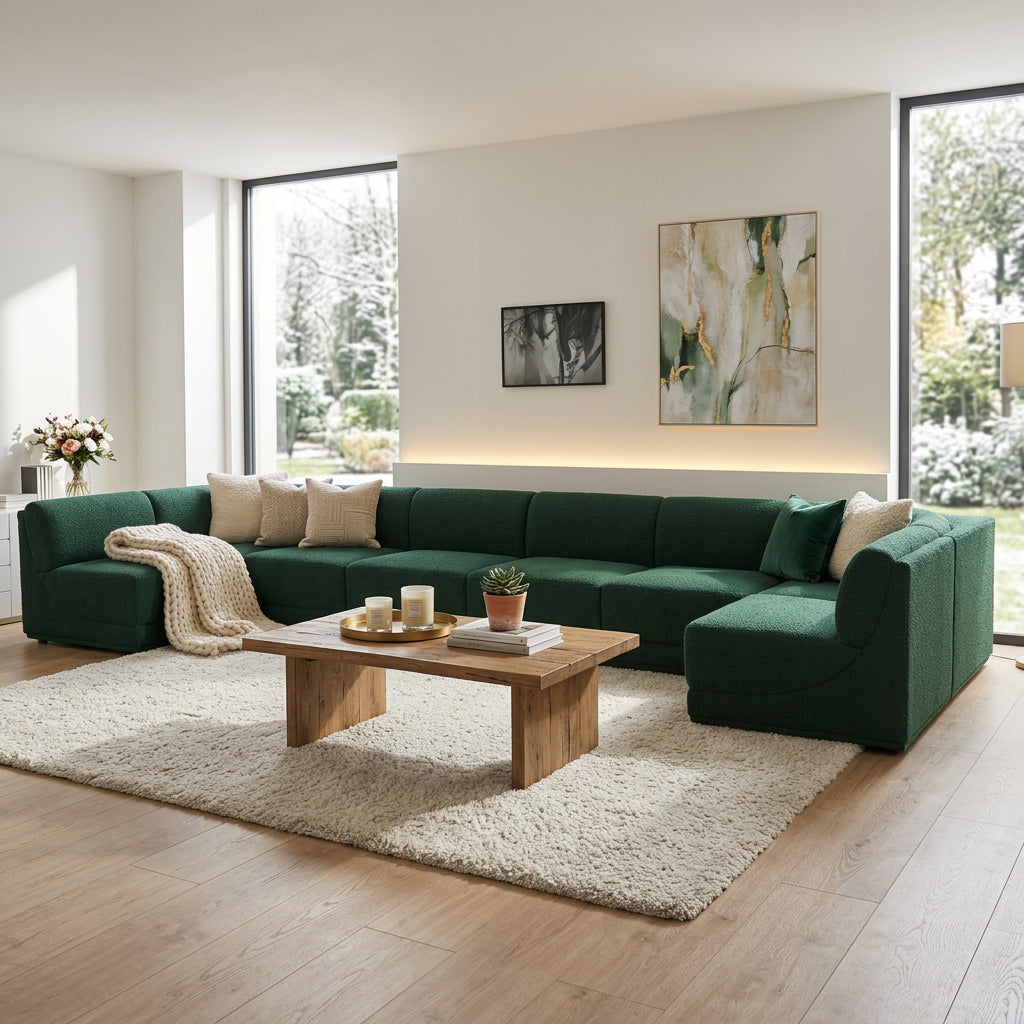 Ollie 188" Green Boucle Fabric Upholstered 8pc. Modular Sectional in green boucle, primary product view