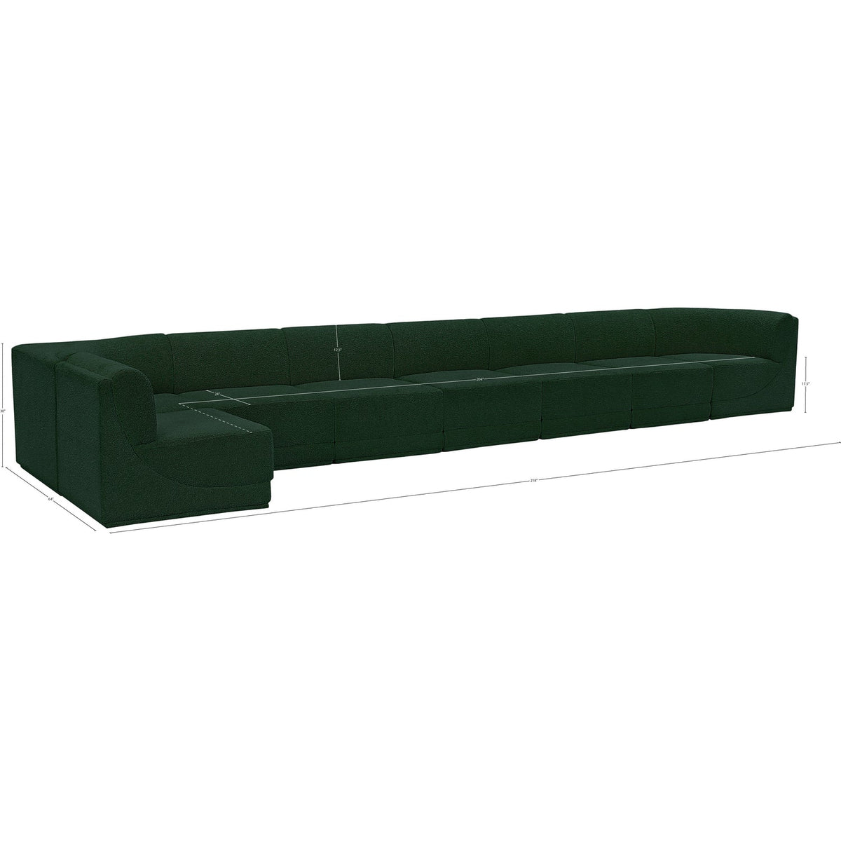 Ollie 218in Green Boucle Fabric Upholstered 8 Piece Modular Sectional Sofa