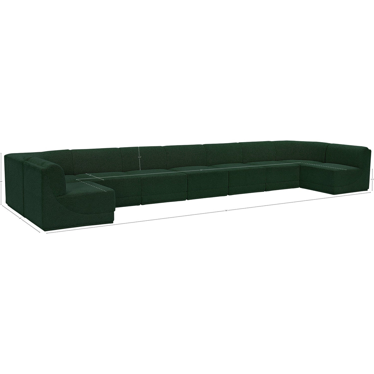 Ollie 218in Green Boucle Fabric Upholstered 9 Piece Modular Sectional Sofa