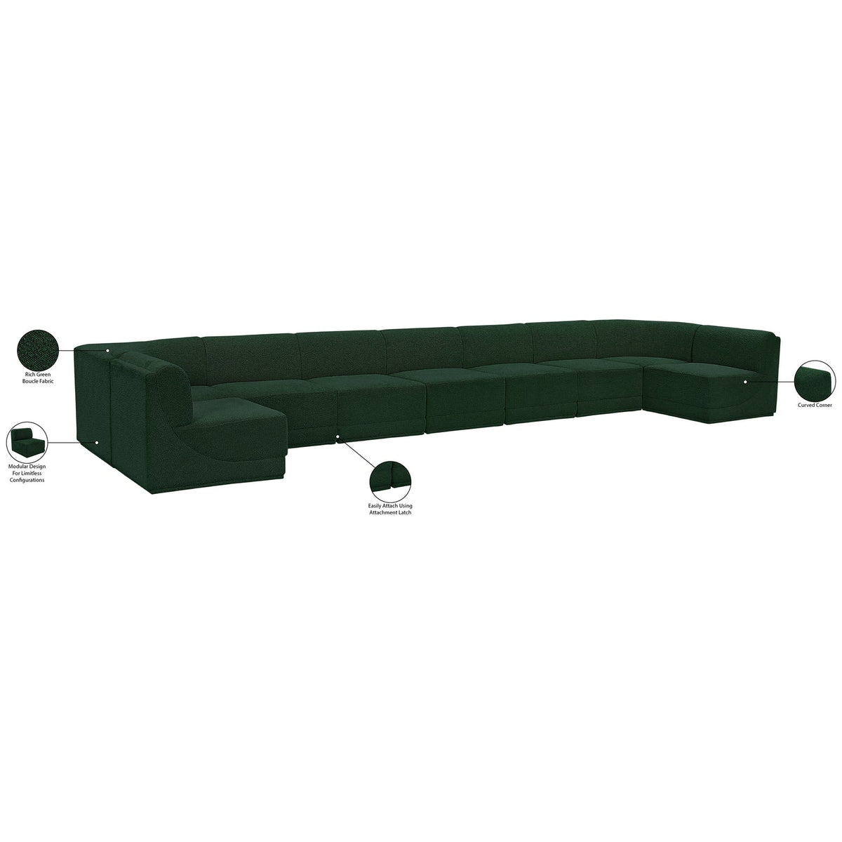 Ollie 218in Green Boucle Fabric Upholstered 9 Piece Modular Sectional Sofa