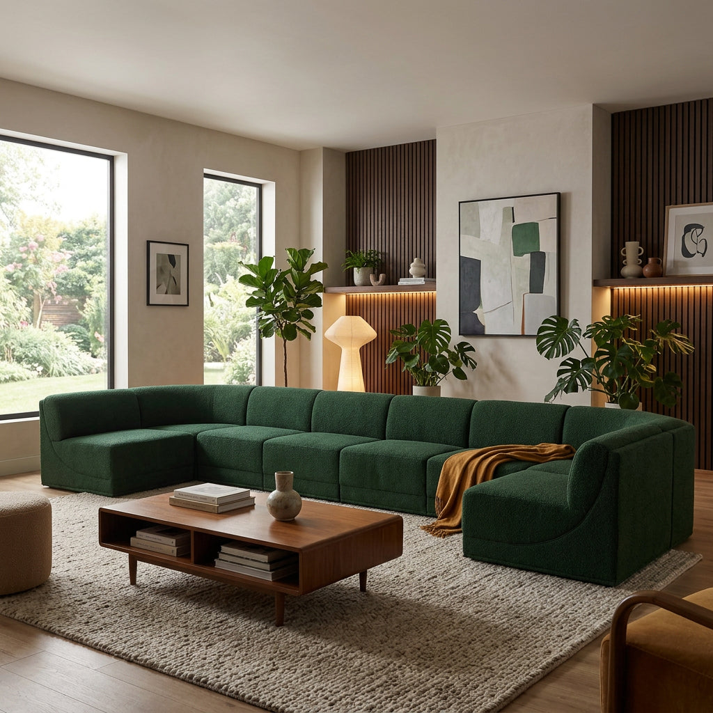 Ollie 218in Green Boucle Fabric Upholstered 9 Piece Modular Sectional Sofa