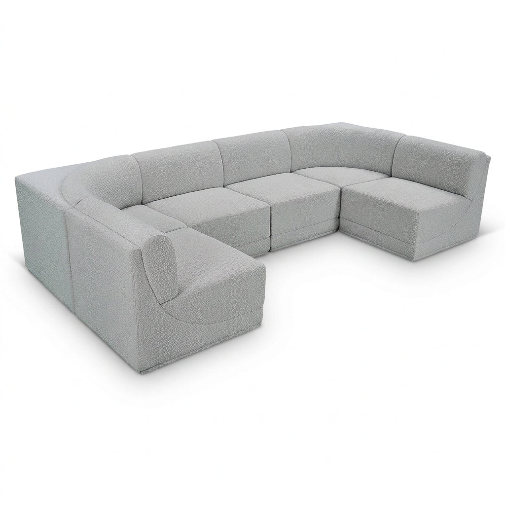 Ollie 128" Grey Boucle Fabric Upholstered 6pc. Modular Sectional in grey boucle, primary product view