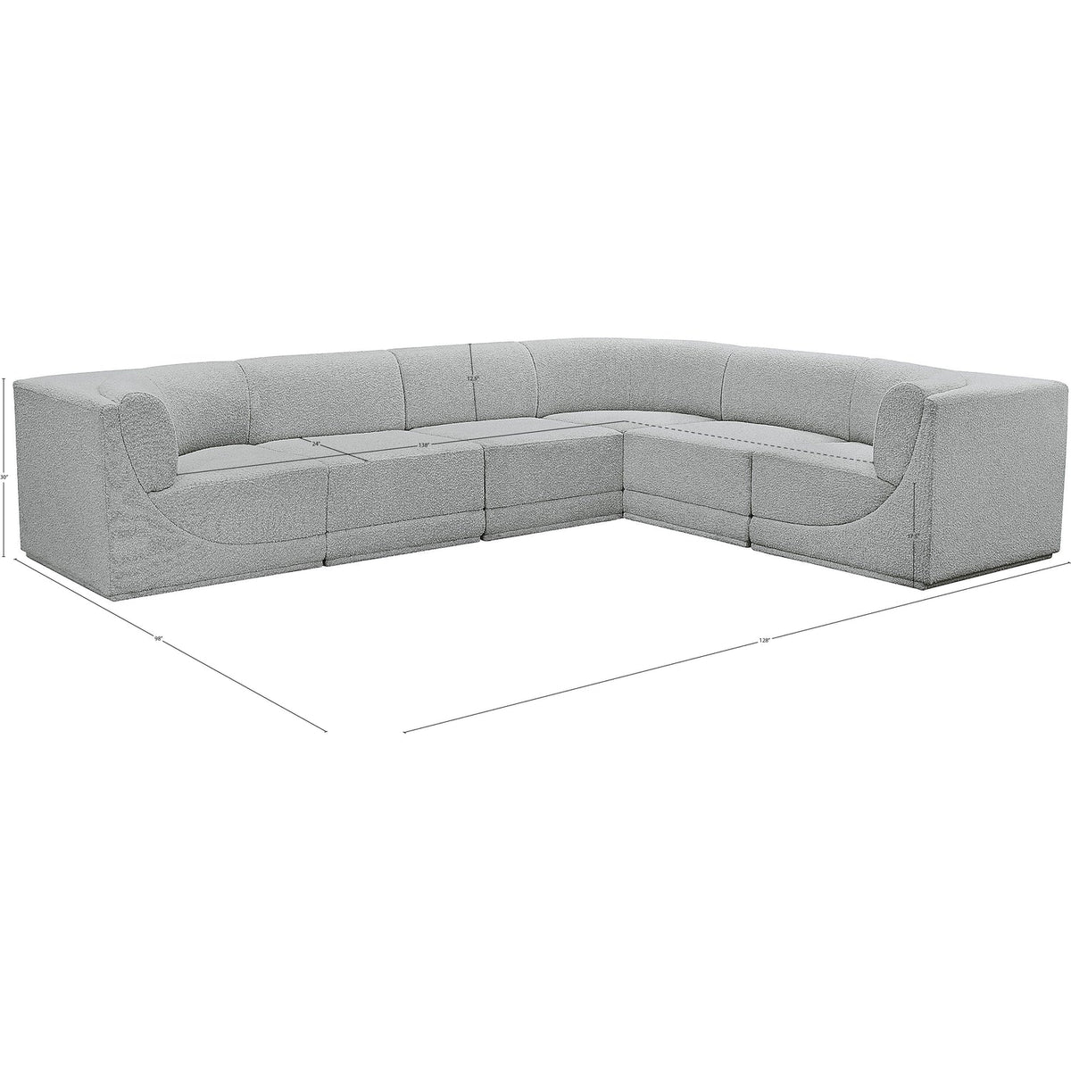 Ollie 128in Grey Boucle Fabric Upholstered 6 Piece Modular Sectional Sofa