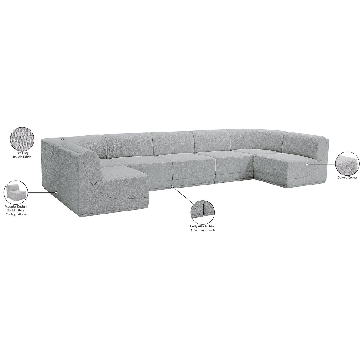 Ollie 158in Grey Boucle Fabric Upholstered 7 Piece Modular Sectional Sofa