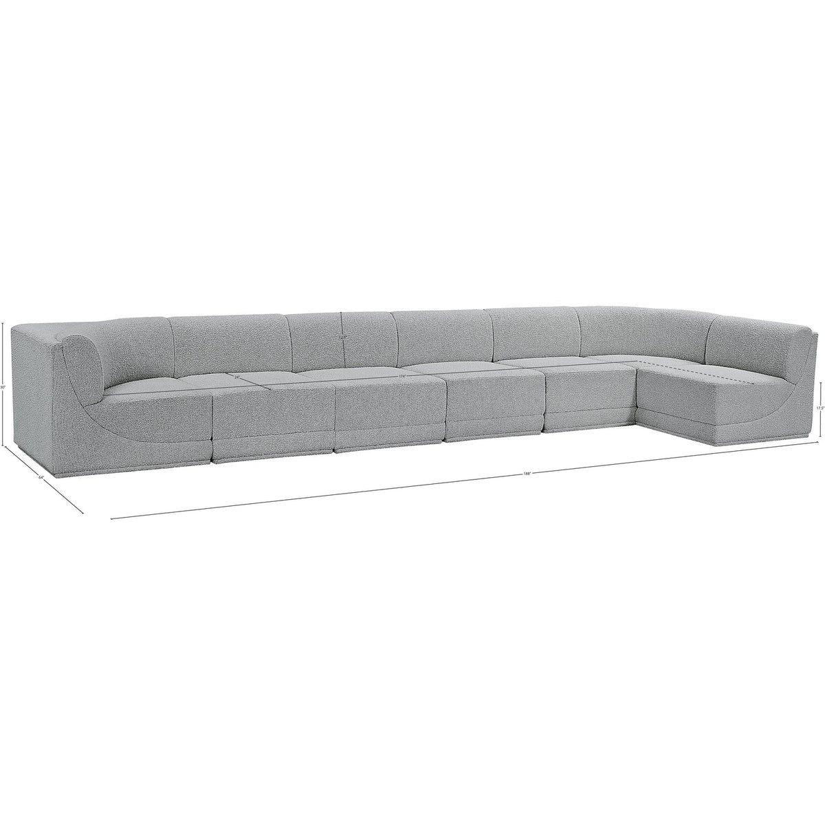 Ollie 188in Grey Boucle Fabric Upholstered 7 Piece Modular Sectional Sofa