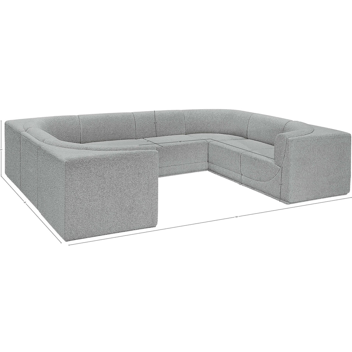 Ollie 128in Grey Boucle Fabric Upholstered 8 Piece Modular Sectional Sofa