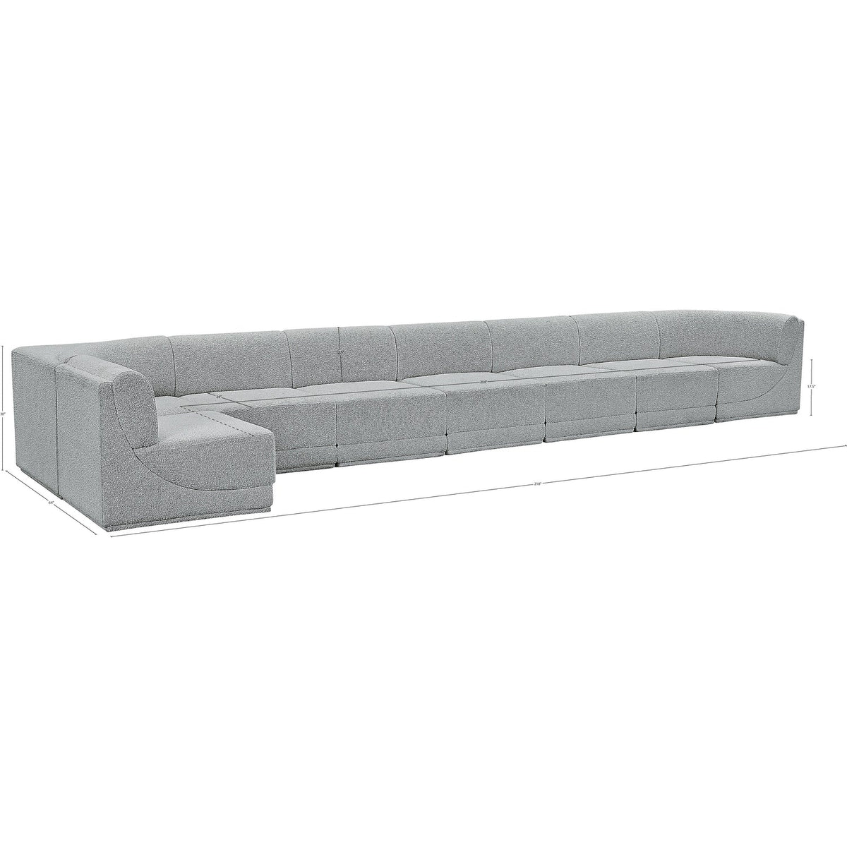 Ollie 218in Grey Boucle Fabric Upholstered 8 Piece Modular Sectional Sofa