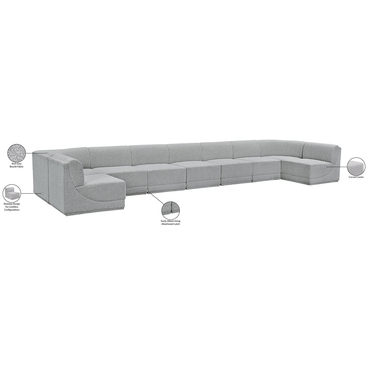 Ollie 218in Grey Boucle Fabric Upholstered 9 Piece Modular Sectional Sofa