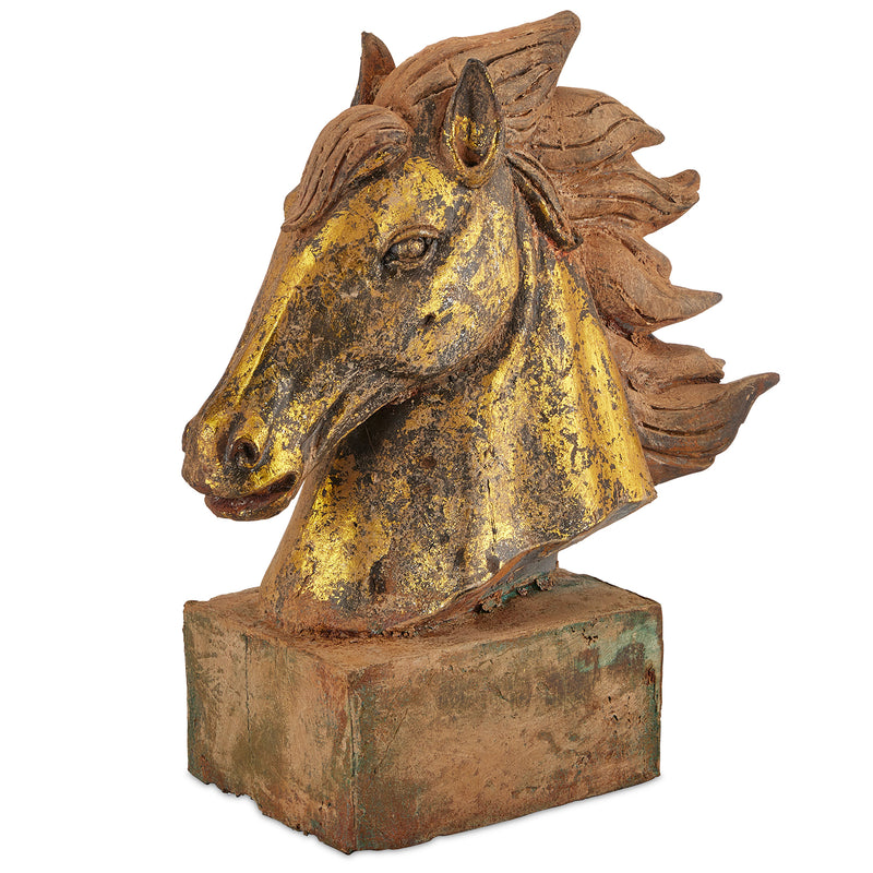 Currey & Co Tang Dynasty Iron Horses Head Sculpture
