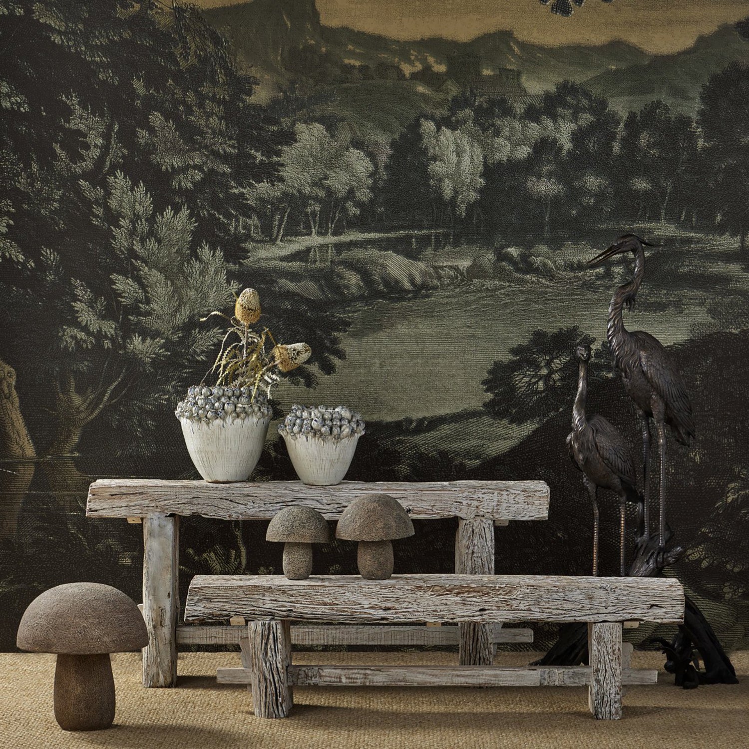 Currey & Co Herons on Branch Bronze Sculpture