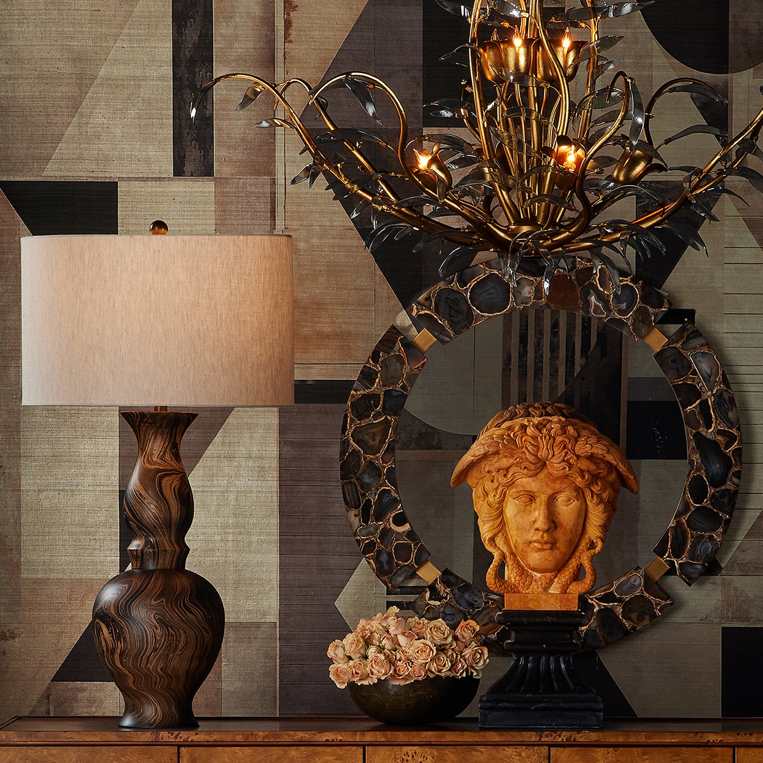 Currey & Co Hypnos Head on Metal Plinth