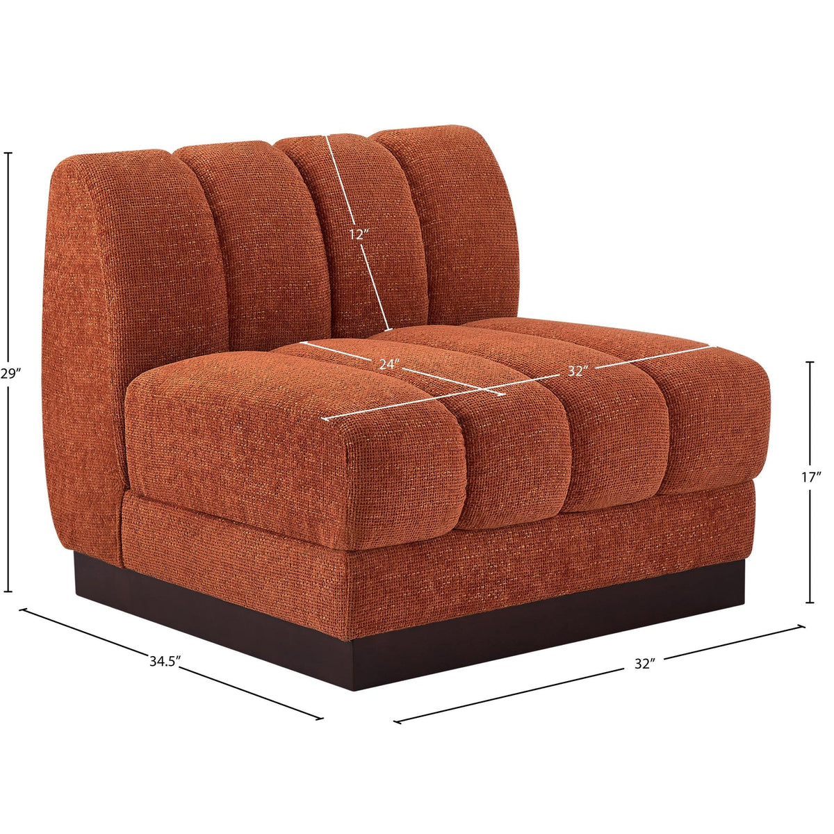 Quinn Cognac Chenille Fabric Upholstered Modular Armless Chair