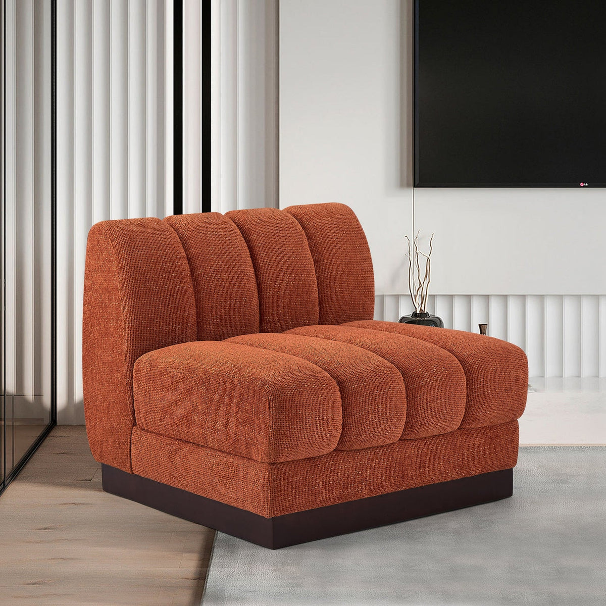 Quinn Cognac Chenille Fabric Upholstered Modular Armless Chair