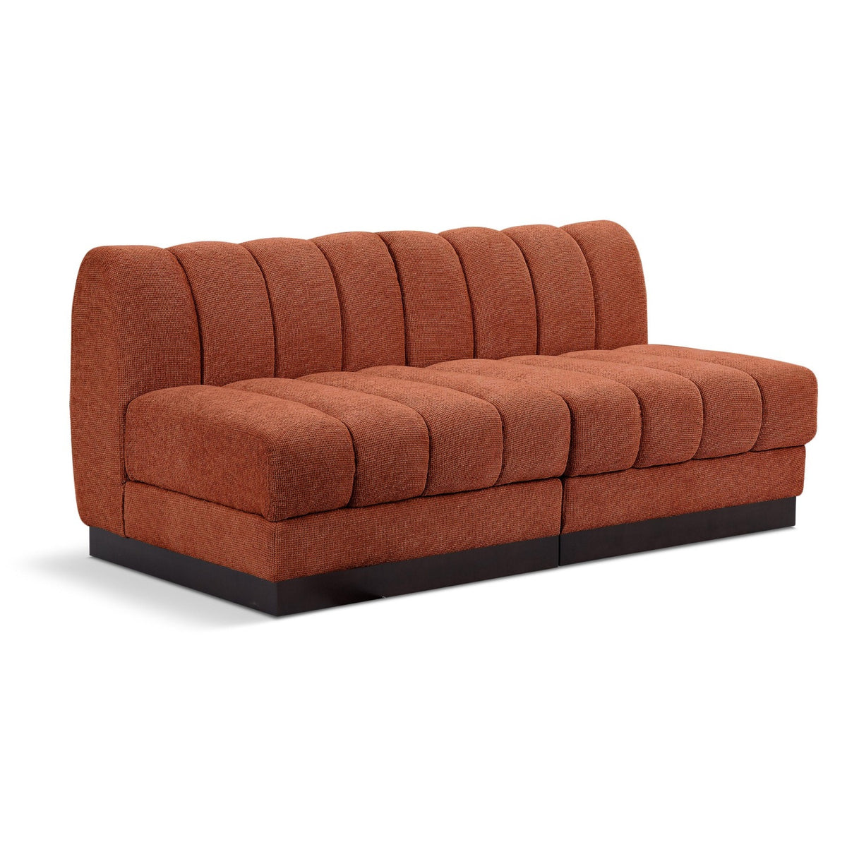 Quinn 64" Cognac Chenille Fabric Upholstered 2pc. Armless Modular Loveseat in cognac chenille fabric, primary product view