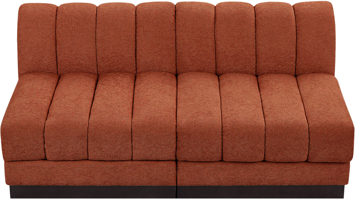Quinn 64in Cognac Chenille Fabric Upholstered 2 Piece Armless Modular Loveseat
