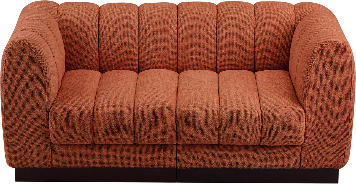Quinn 69in Cognac Chenille Fabric Upholstered 2 Piece Modular Loveseat