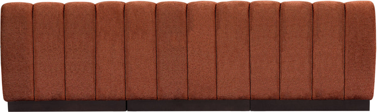 Quinn 96in Cognac Chenille Fabric Upholstered 3 Piece Armless Modular Sofa