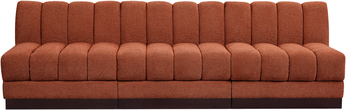 Quinn 96in Cognac Chenille Fabric Upholstered 3 Piece Armless Modular Sofa
