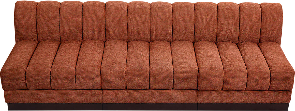 Quinn 96in Cognac Chenille Fabric Upholstered 3 Piece Armless Modular Sofa