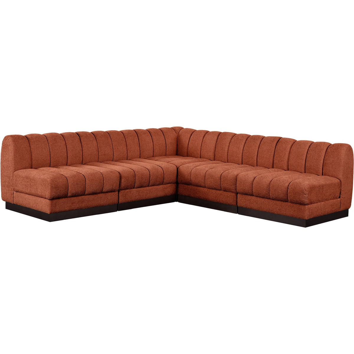 Quinn 98in Cognac Chenille Fabric Upholstered 5 Piece Modular Sectional Sofa