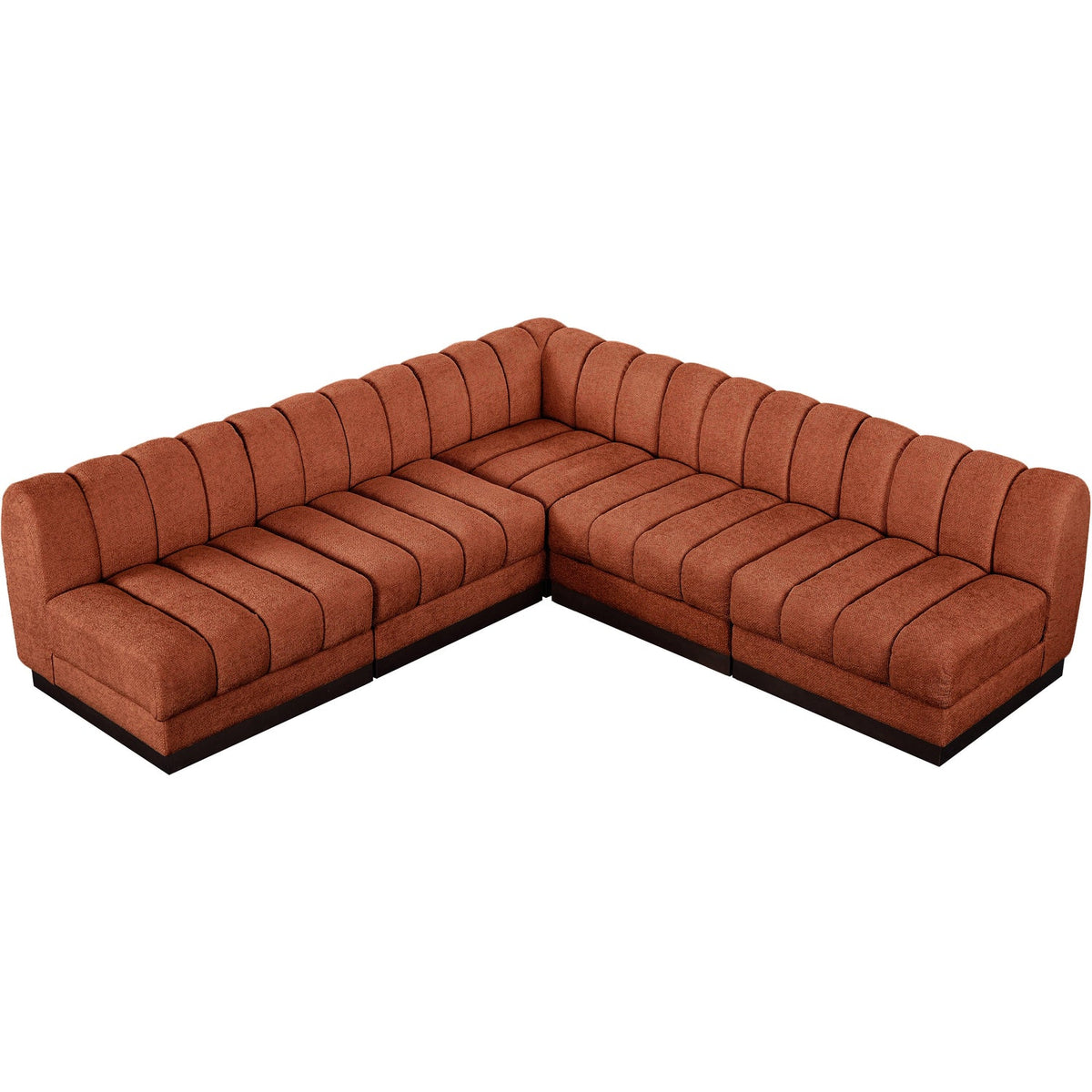 Quinn 98in Cognac Chenille Fabric Upholstered 5 Piece Modular Sectional Sofa