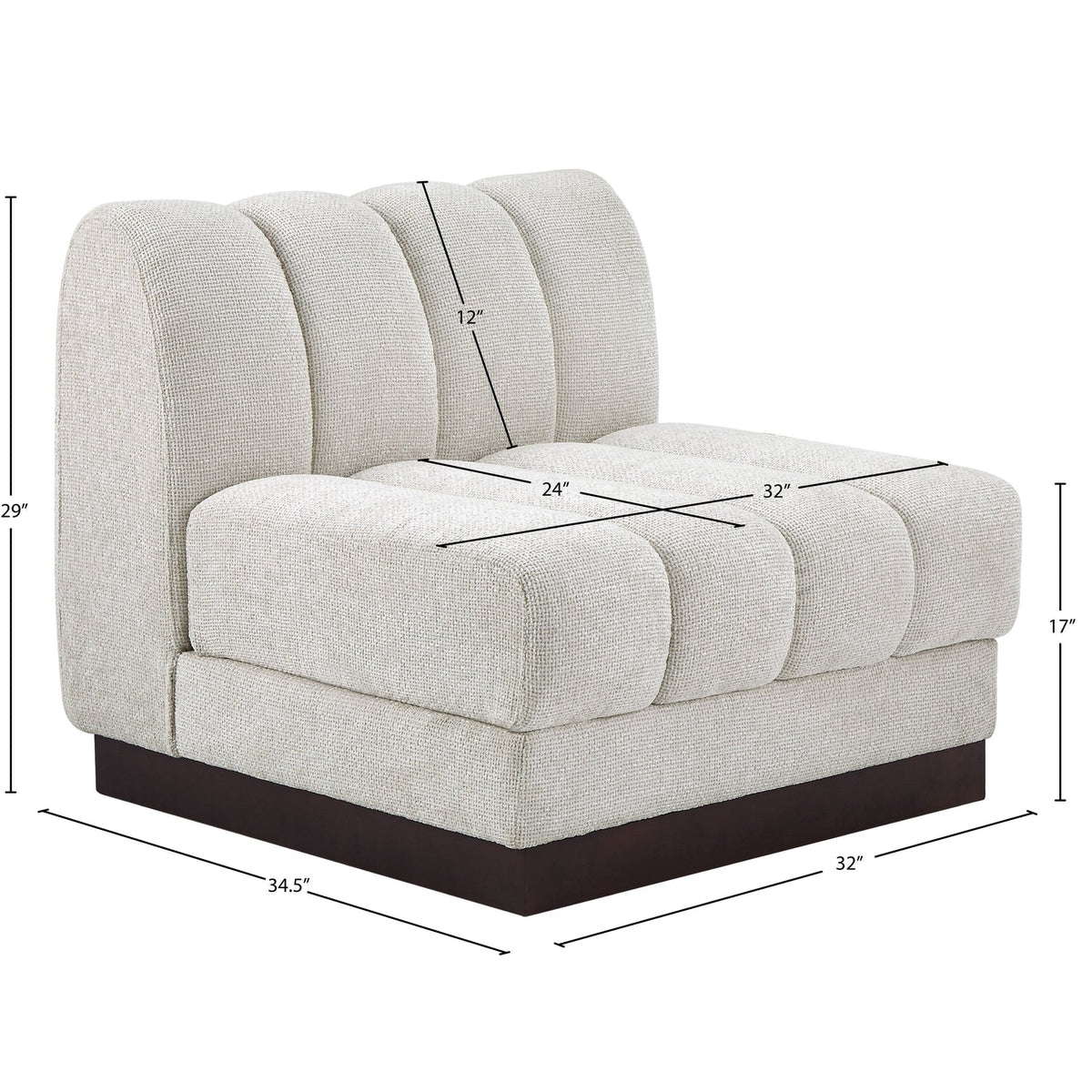 Quinn Cream Chenille Fabric Upholstered Modular Armless Chair