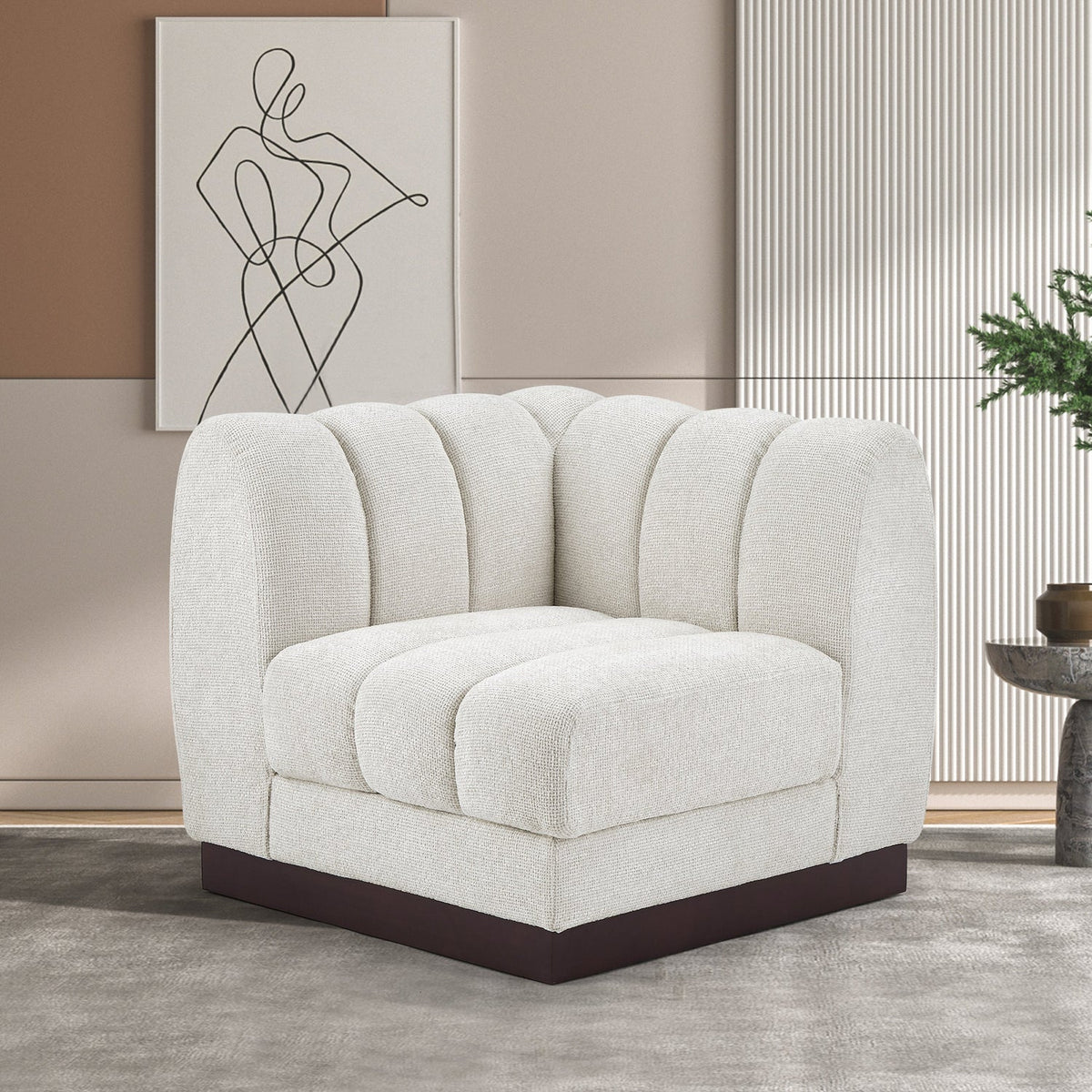 Quinn Cream Chenille Fabric Upholstered Modular Corner Chair