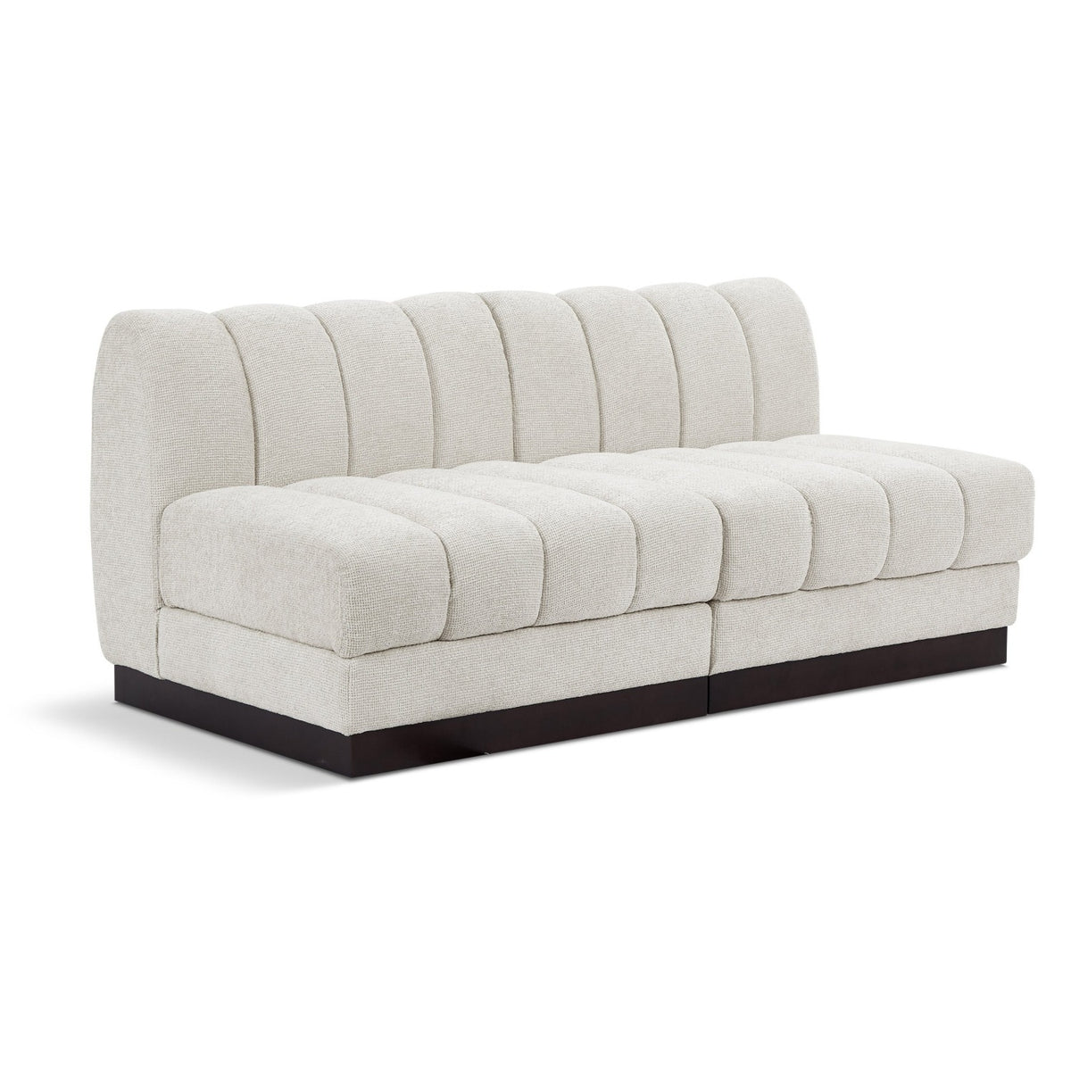 Quinn 64" Cream Chenille Fabric Upholstered 2pc. Armless Modular Loveseat in cream chenille fabric, primary product view