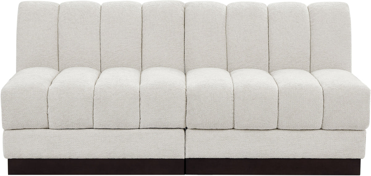 Quinn 64in Cream Chenille Fabric Upholstered 2 Piece Armless Modular Loveseat