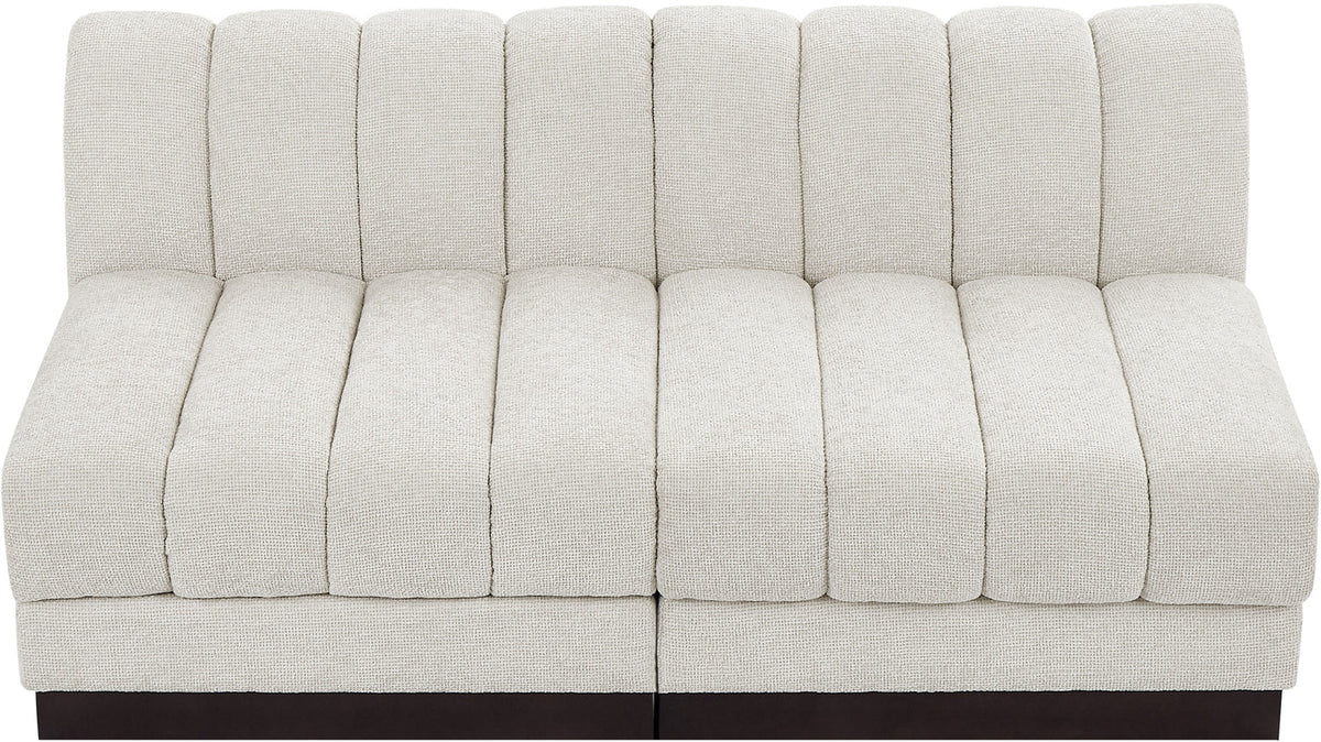 Quinn 64in Cream Chenille Fabric Upholstered 2 Piece Armless Modular Loveseat
