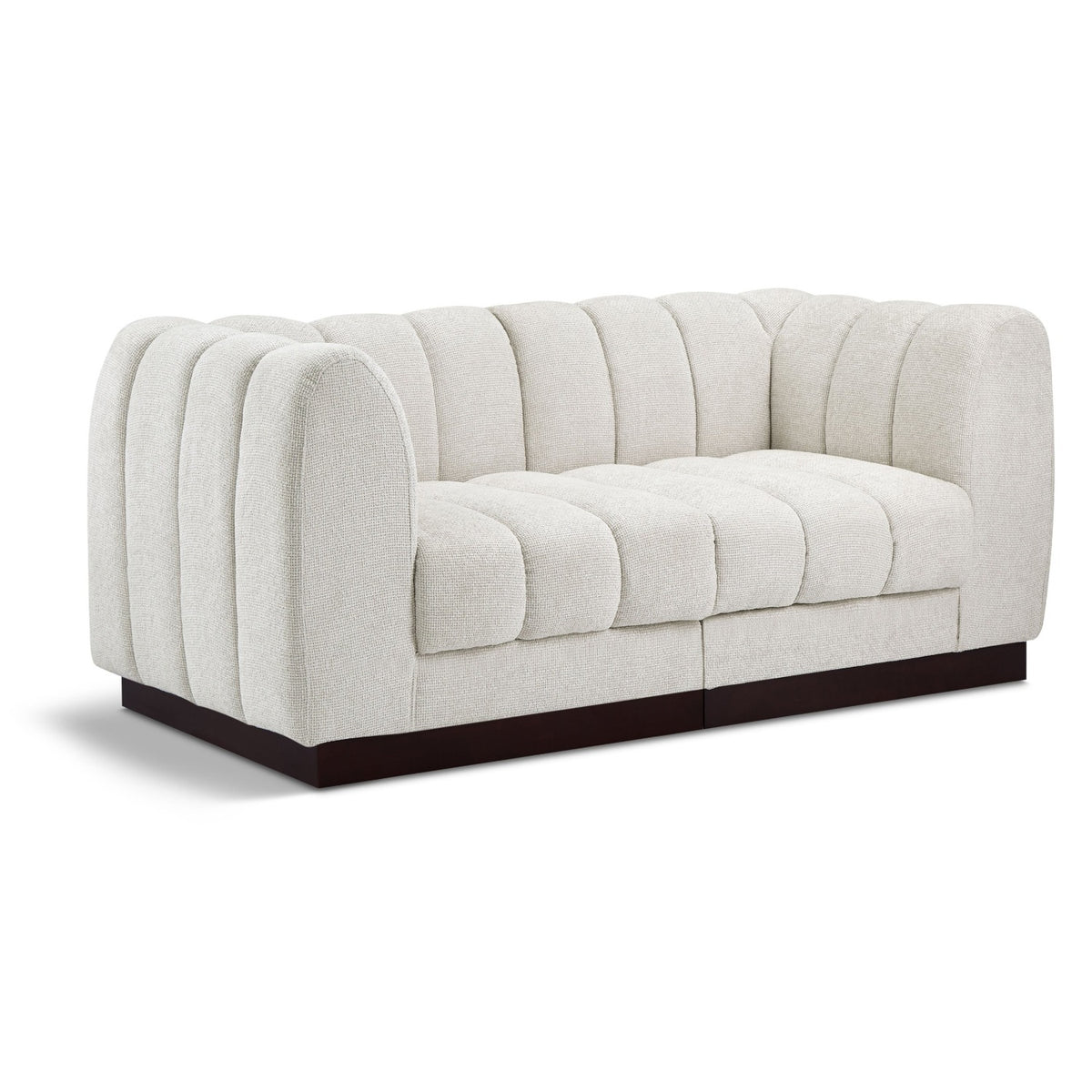 Quinn 69" Cream Chenille Fabric Upholstered 2pc. Modular Loveseat in cream chenille fabric, primary product view