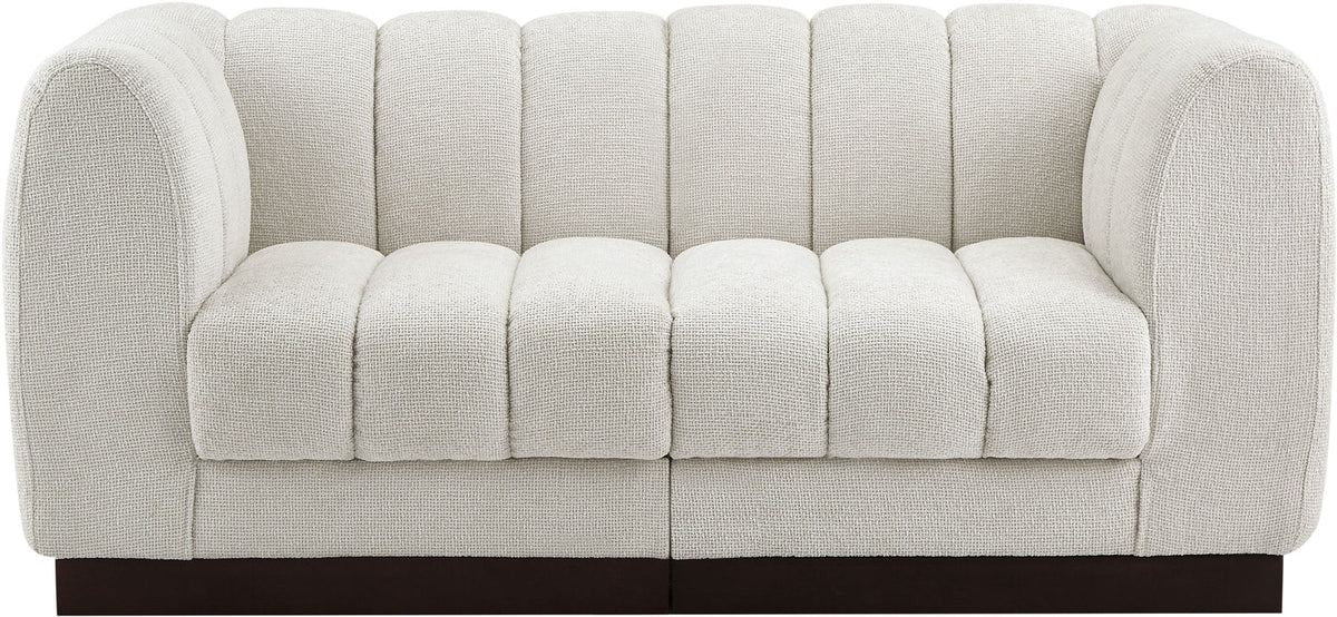 Quinn 69in Cream Chenille Fabric Upholstered 2 Piece Modular Loveseat